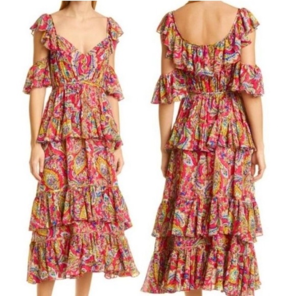 Cing A Sept Dress Pink Collier Floral Print Cutout Sleeve Midi size 4 NWT - Picture 1 of 10